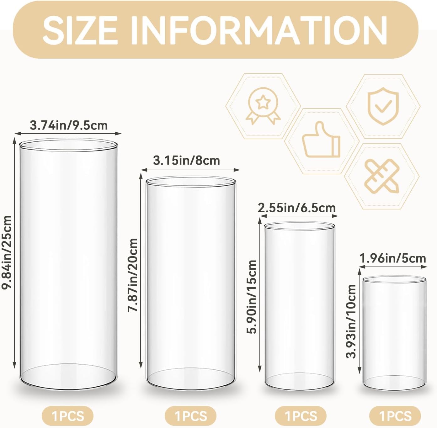 Clear Glass Cylinder Vases 4 6 8 10 Inches Tall 4 Pack