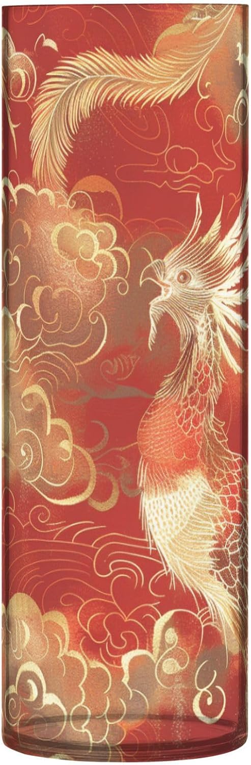SyXIOP Chinese Phoenix Auspicious Clouds Red Gold Plastic Flower Vase