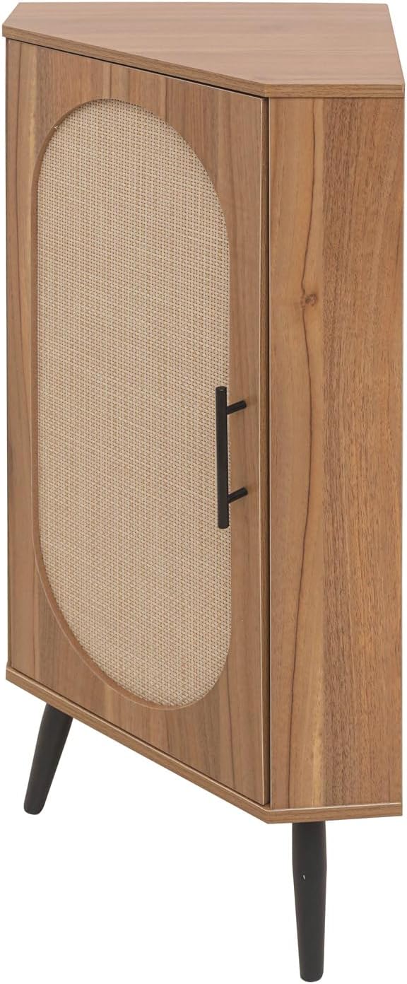ZeHuoGe Corner Storage Cabinet with Rattan Door