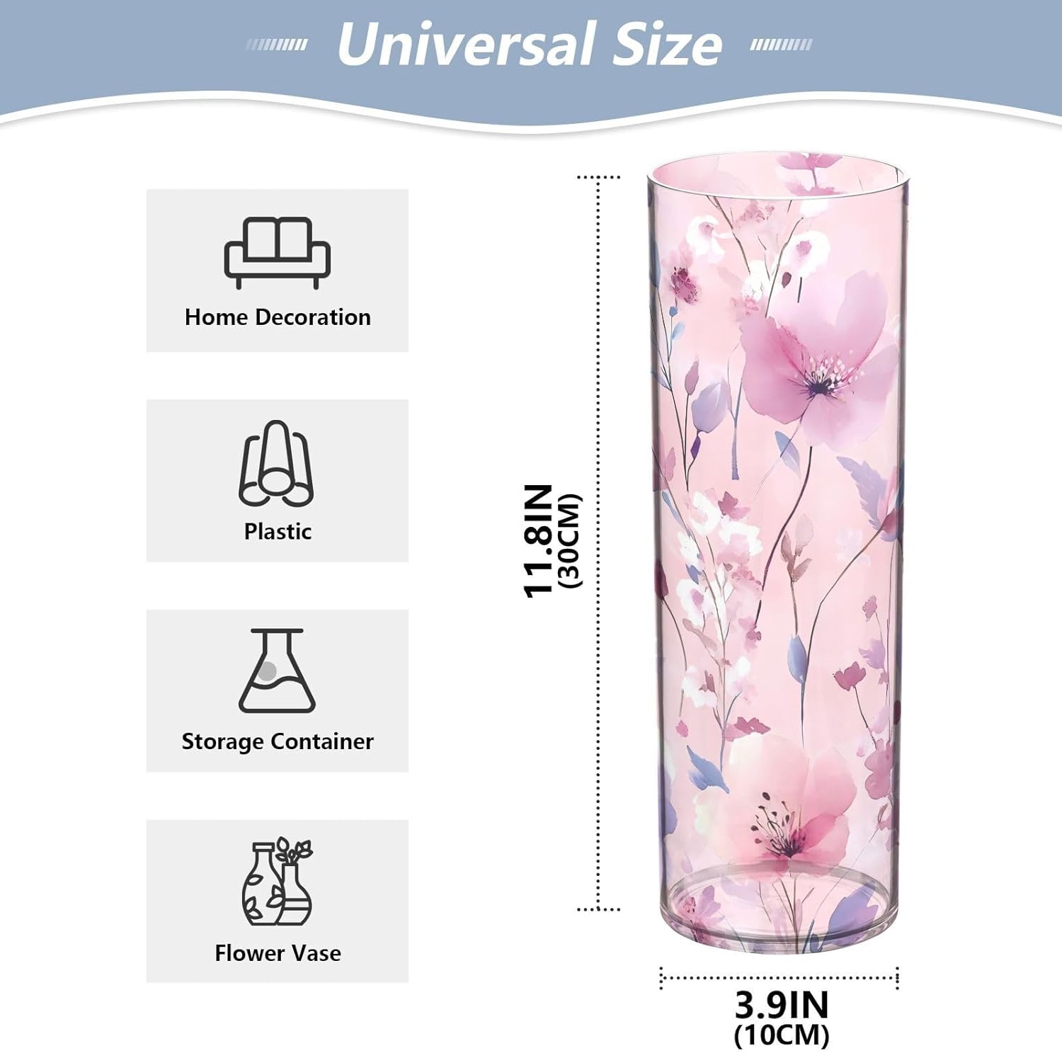 Pinkish Purple Flowers Plastic Cylinder Vase 118x39 Inch