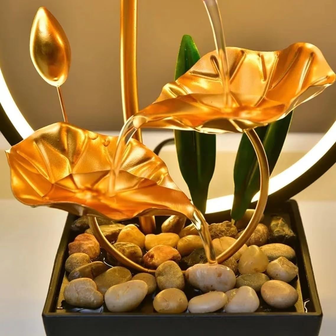 TiCin USB Powered Tabletop Fountain with LED Lights and Natural Rocks