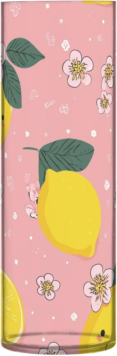 Yellow Lemons with Leaves Plastic Cylinder Vase 118 Inch Tall