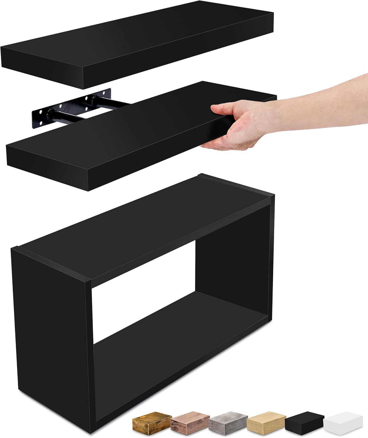 Sorbus Floating Wall Shelf Set of 3 - Black