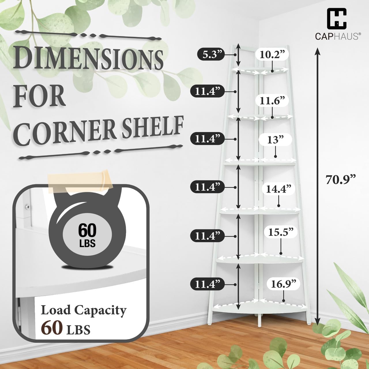 CAPHAUS 6-Tier Corner Shelf Stand with Metal Frame