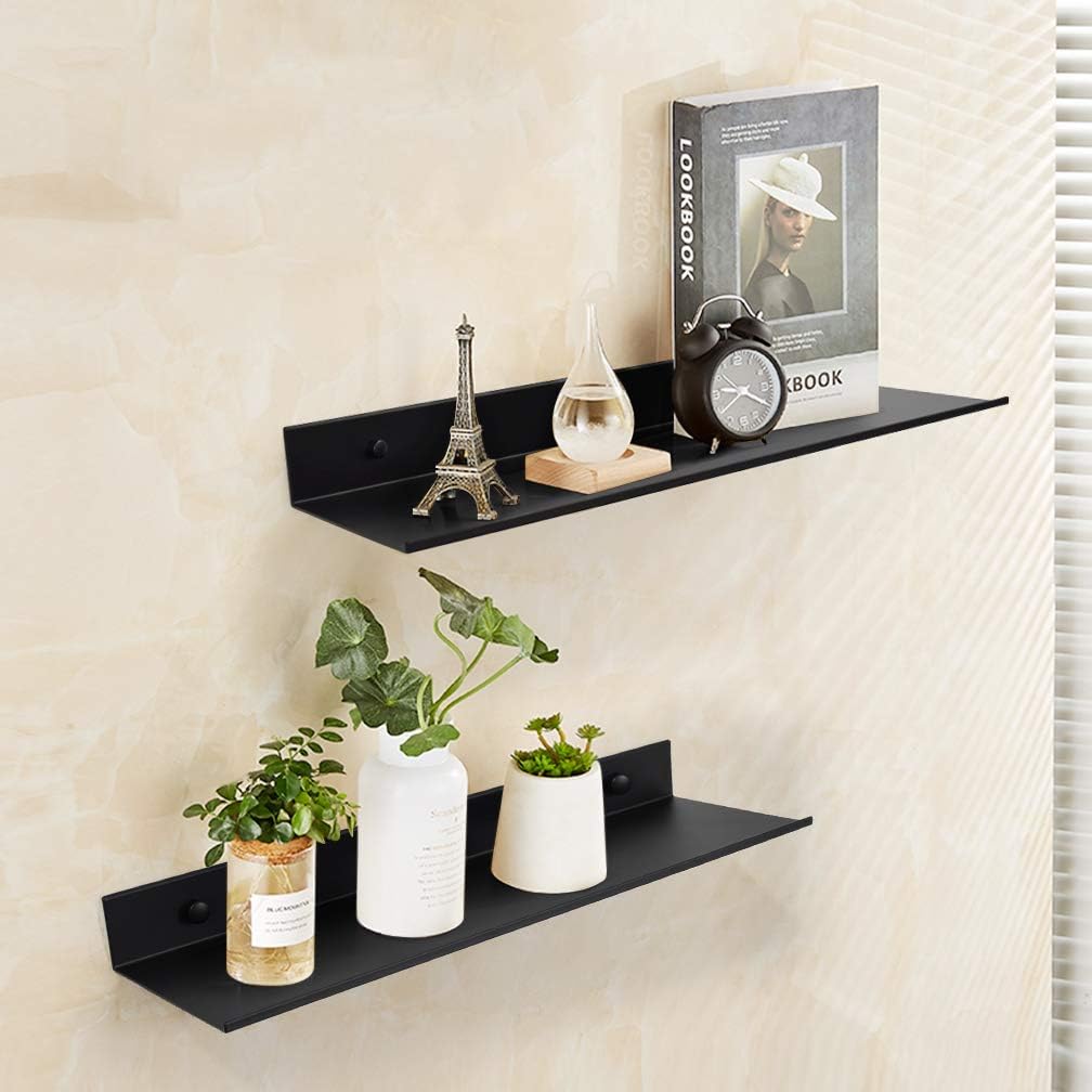 TLBTEK 2 Pcs 16inch Black Floating Shelves