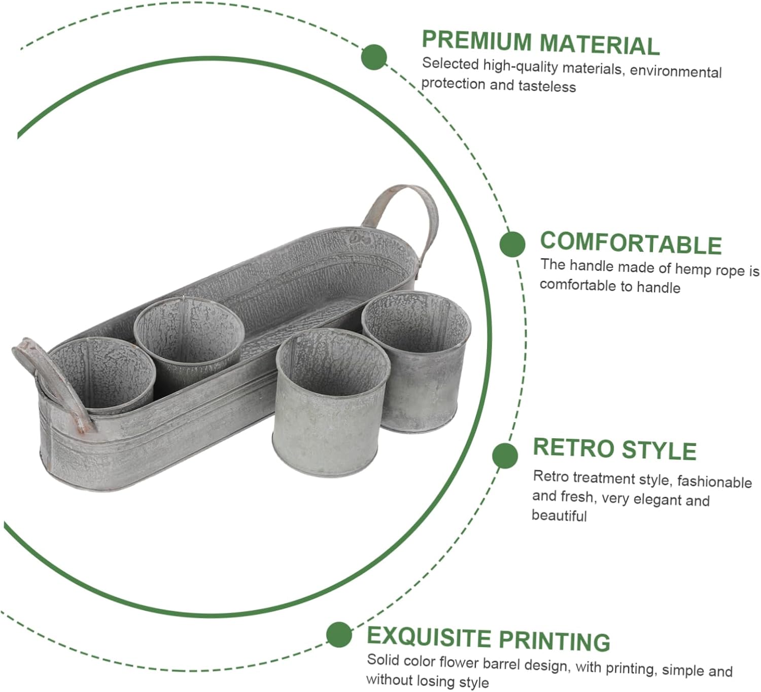 4pcs Iron Flower Pots with Tray Dried Flower Buckets Decorative