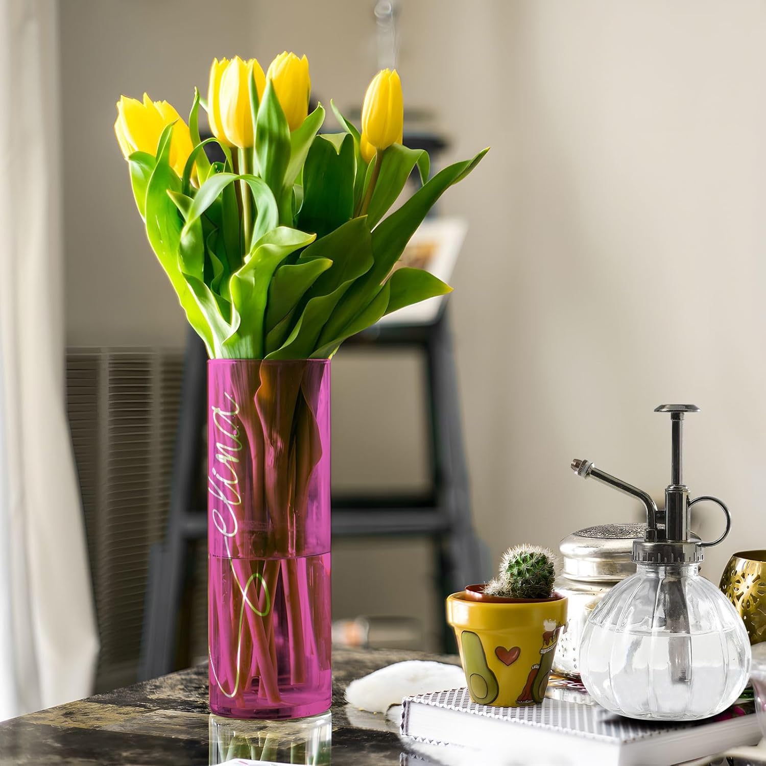 Custom Bright Pink Gradient Plastic Vase for Centerpieces