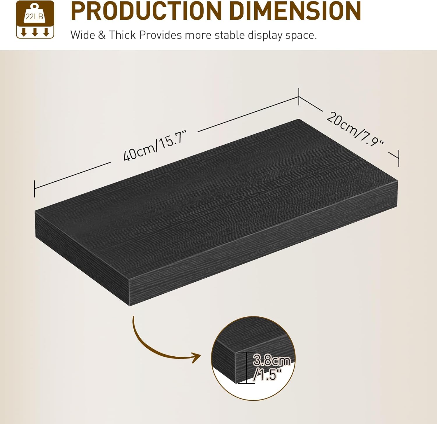 Floating Shelves for Wall 3-Piece Set with Invisible Brackets Black
