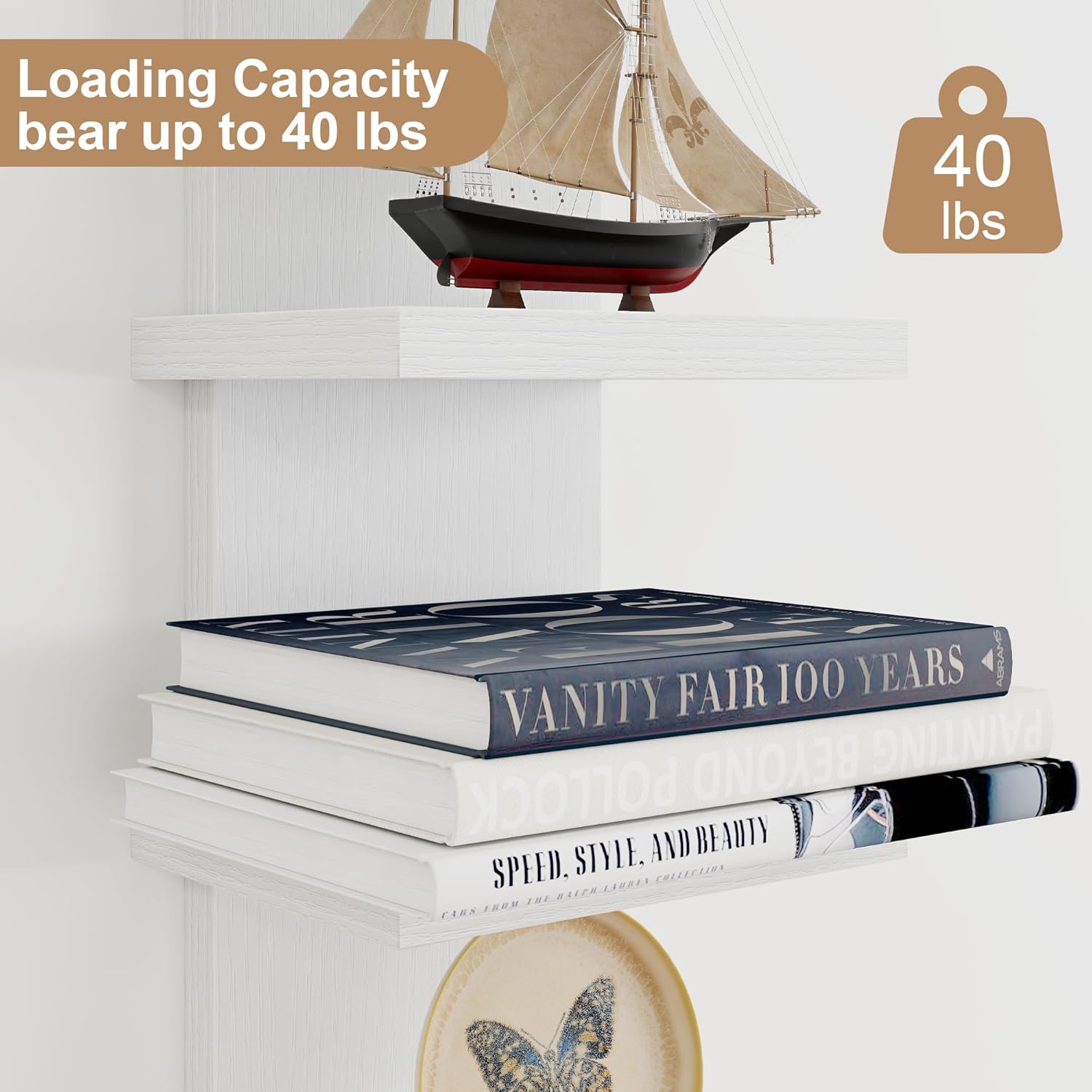 Modern White 2Pack 5 Tier Wall Shelf Unit