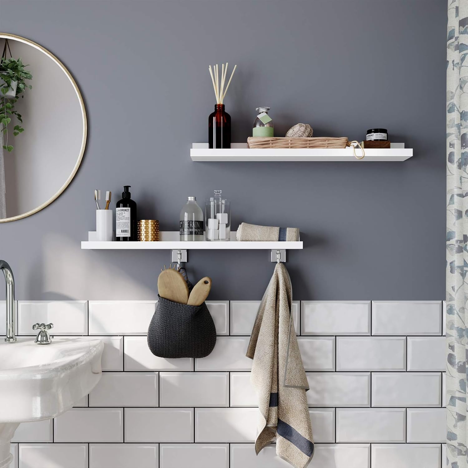 SONGMICS Floating Shelves Set of 2 Matte White