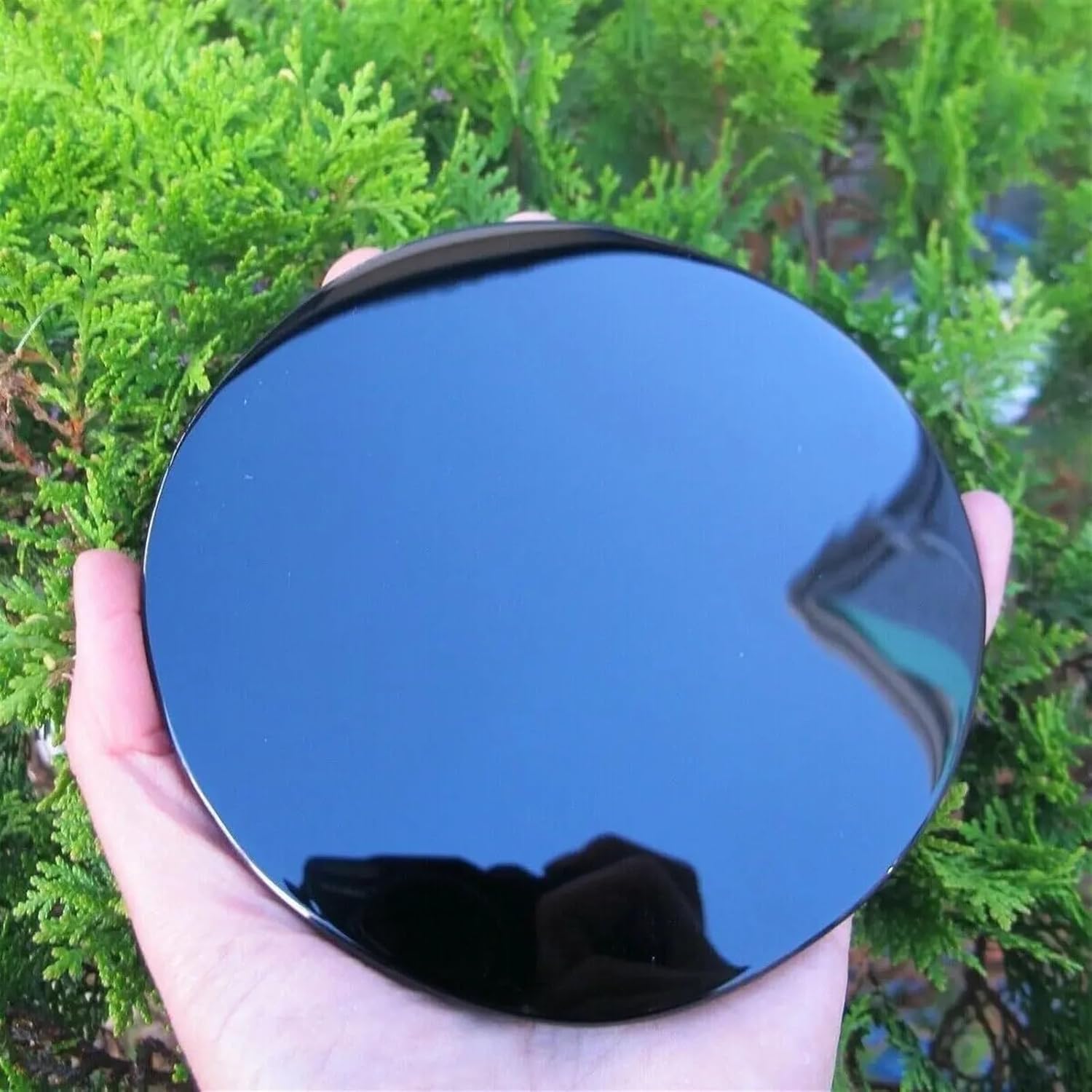 AtkitS Natural Black Obsidian Stone Scouring Mirror 18cm