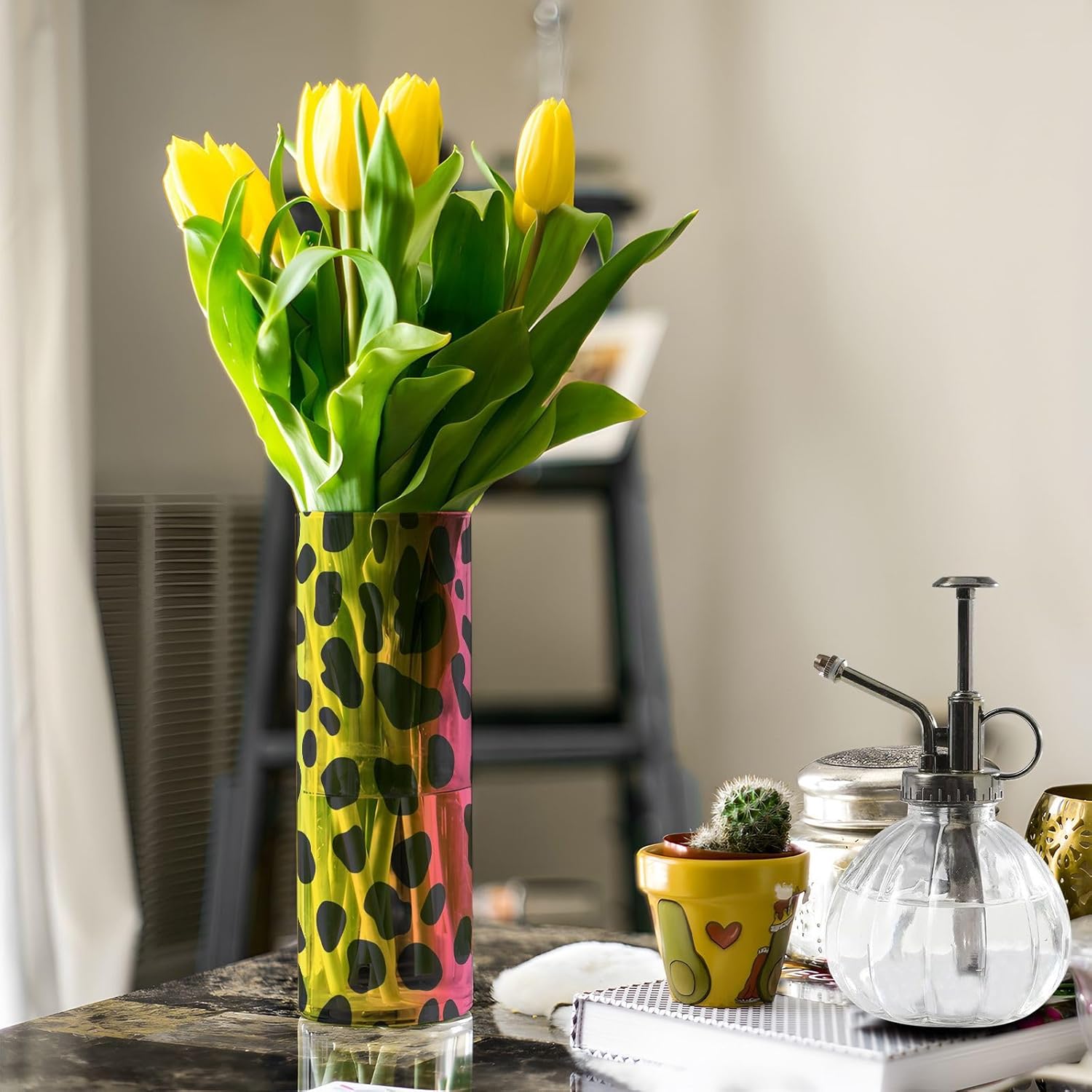 Chic Rainbow Leopard Print Plastic Cylinder Vase 118 x 39 Inch
