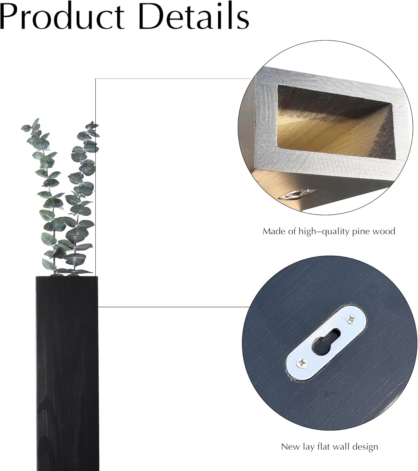 4 Black Wooden Wall Planters for Indoor Plants