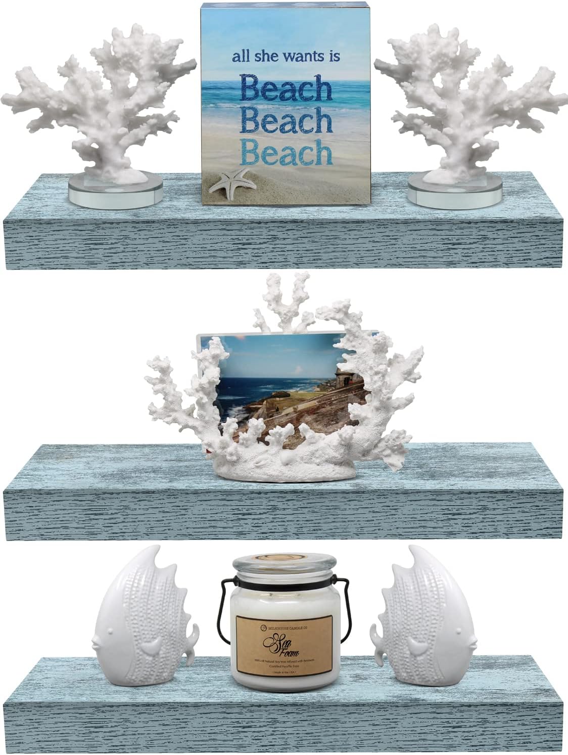 Sorbus Floating Shelves 3 Pack 16 Inch Blue Wall Shelves