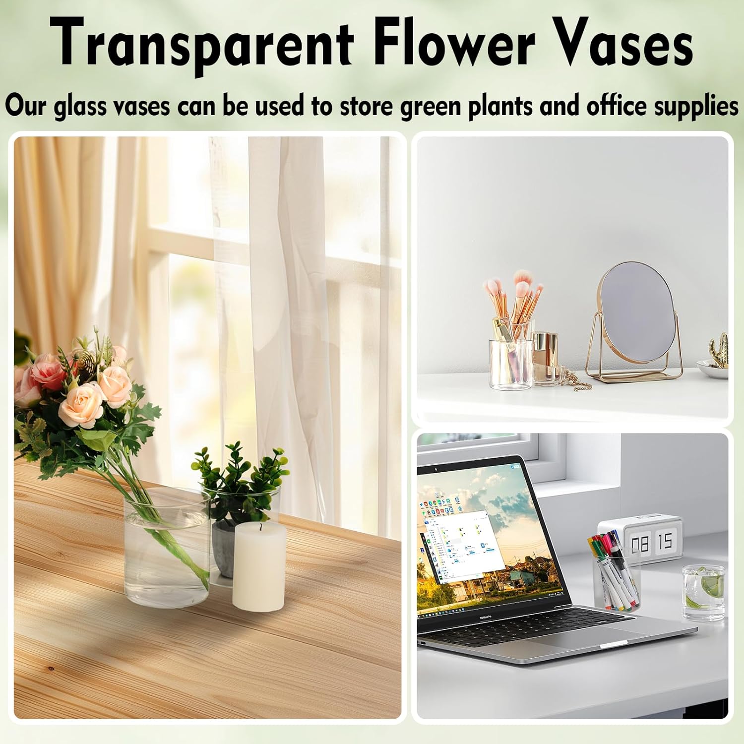 6pcs Clear Glass Cylinder Vases for Centerpieces and Floating Candles