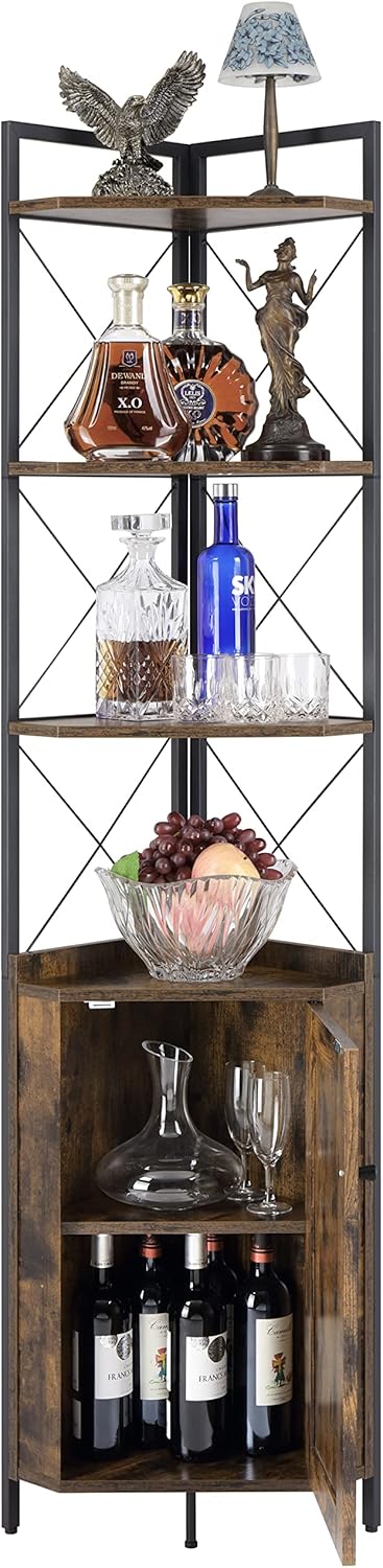 Finnhomy Corner Shelf with Cabinet 71 Inches Rustic Brown