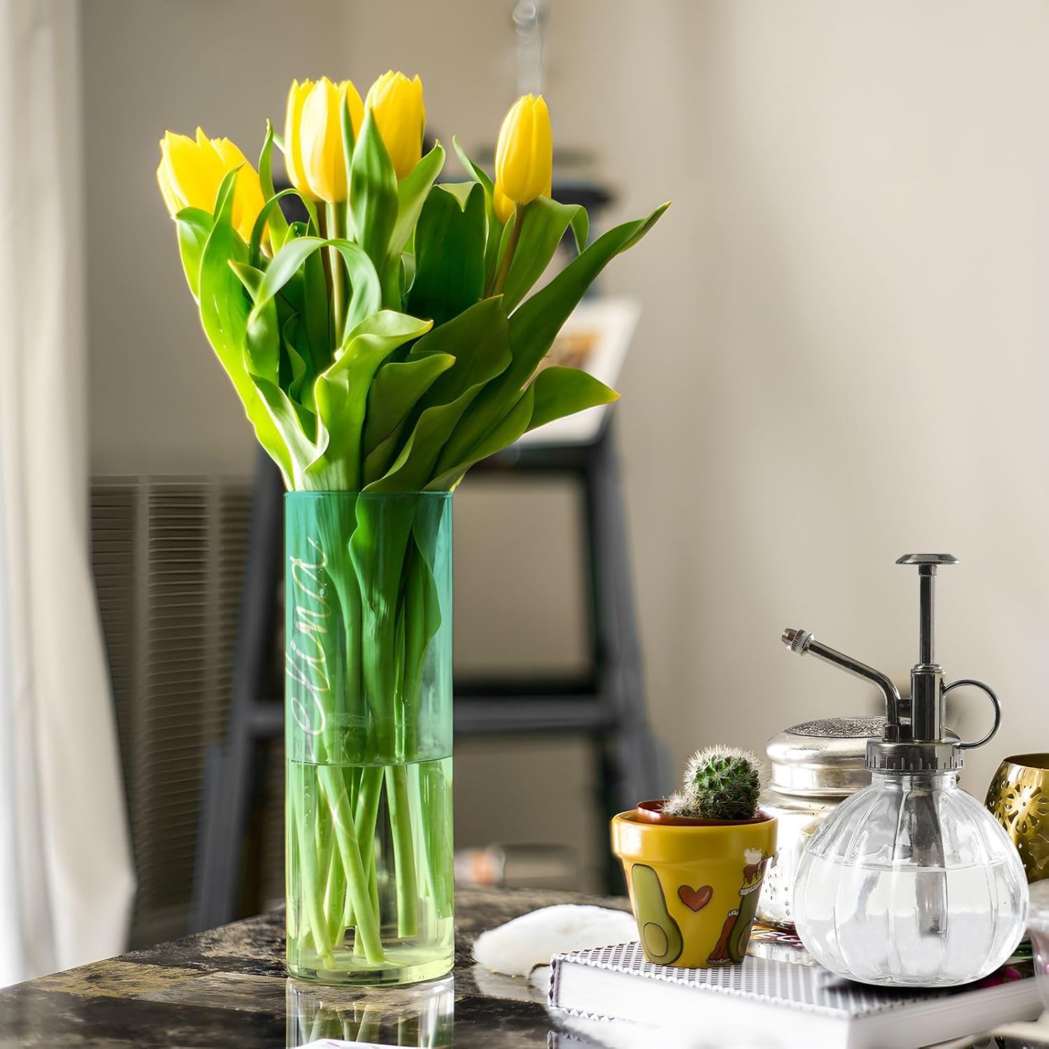 J JOYSAY Custom Teal Yellow Vase for Centerpieces