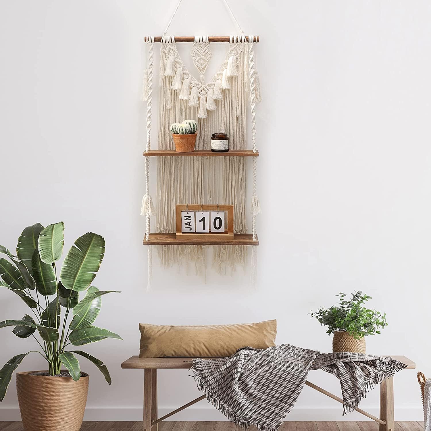 ANROYE 2 Tier Macrame Boho Wall Hanging Shelf