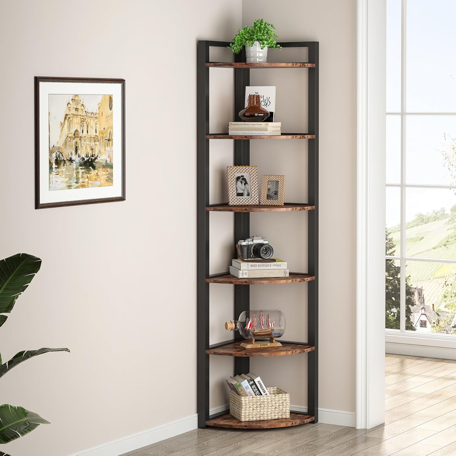 Tribesigns Corner Shelf with 6 Tiers and Metal Frame