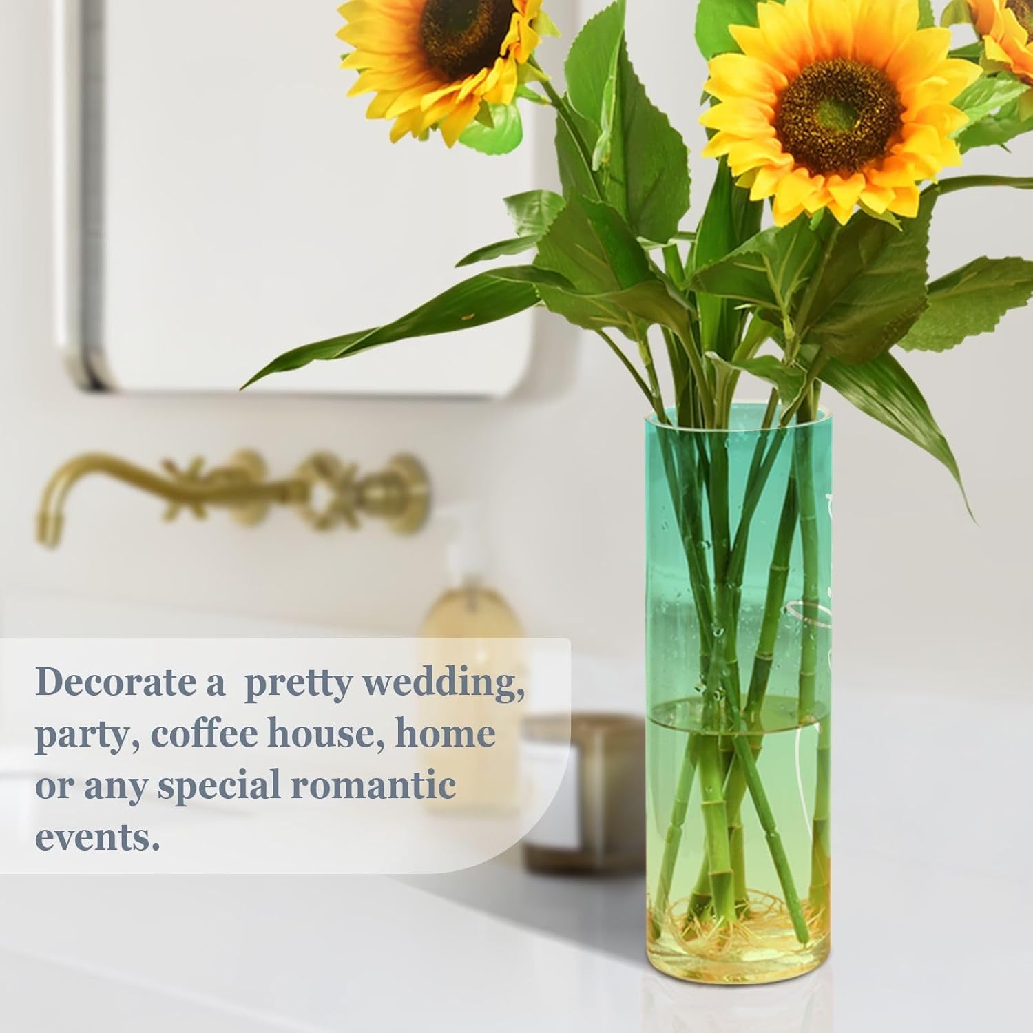J JOYSAY Custom Teal Yellow Vase for Centerpieces