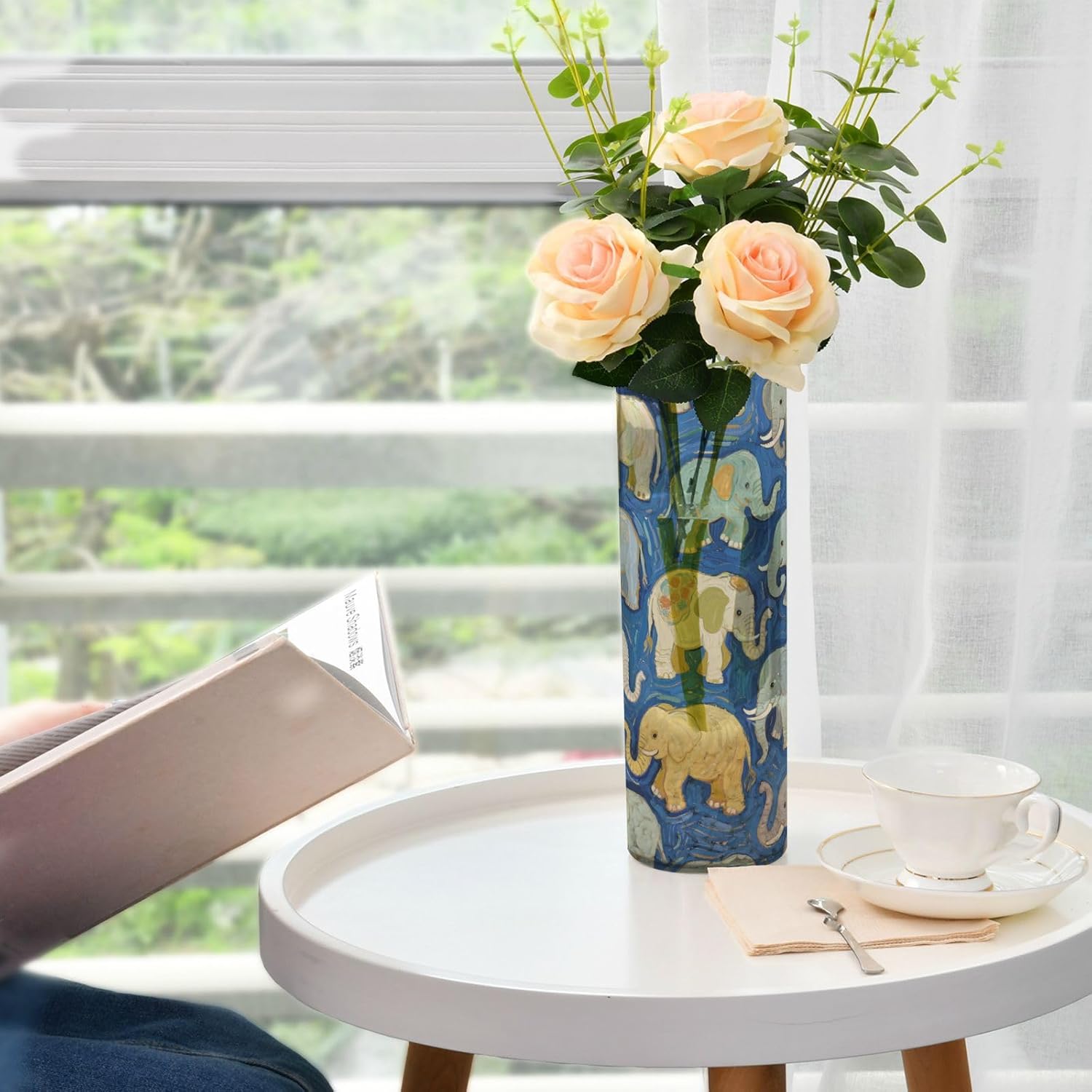 Blue Elephant Art Painting Plastic Vase 118 x 39 Inch