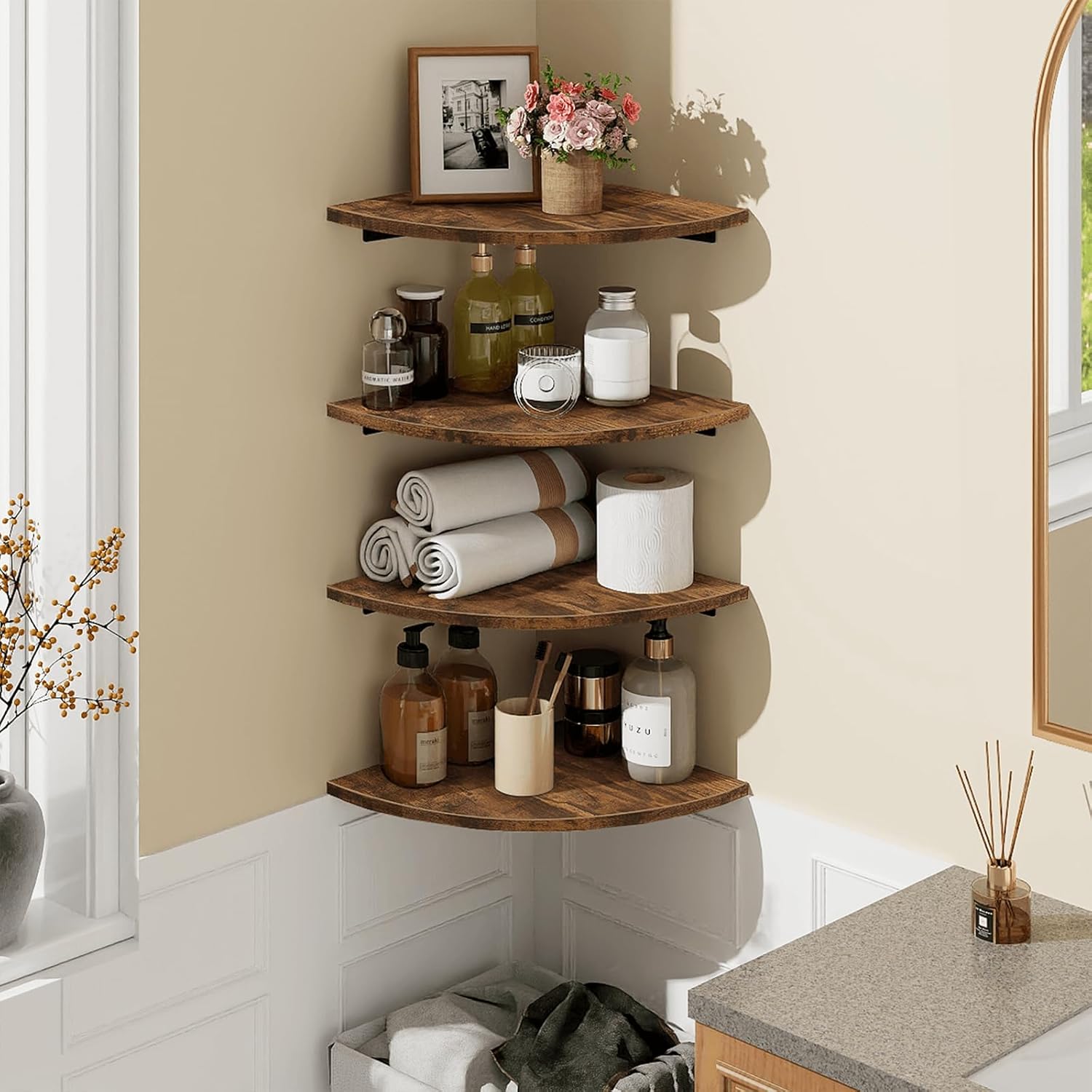 Homode Corner Wall Shelf Set of 4 Rustic Brown