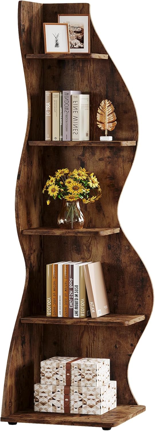 Tribesigns Wavy Corner Shelf 5-Tier Modern Bookcase