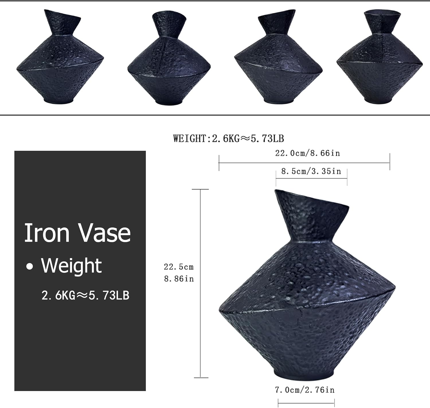 Cast Iron Decorative Vase 886 H Black