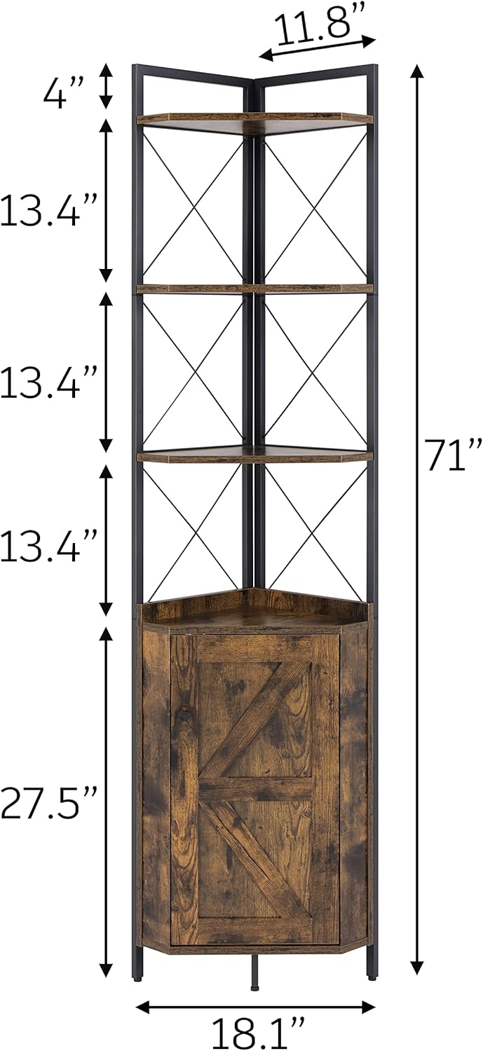 Finnhomy Corner Shelf with Cabinet 71 Inches Rustic Brown