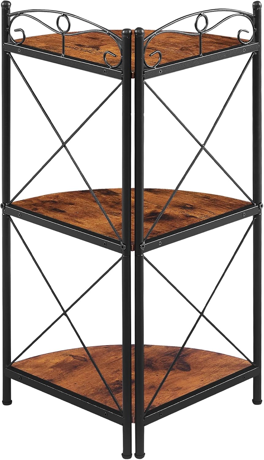 VECELO Corner Table with Storage Shelves
