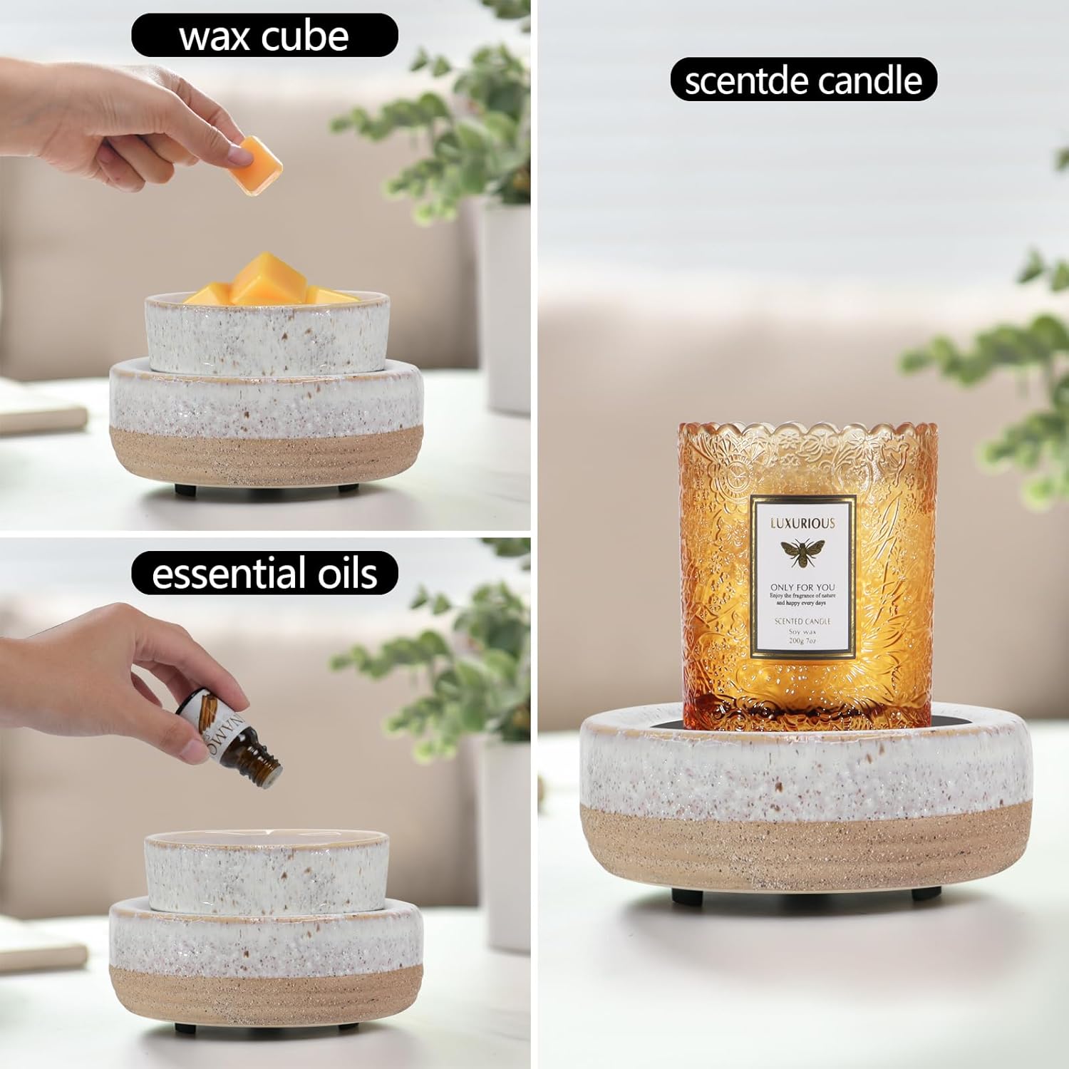 Cerinpinpin 3-in-1 Wax Melter Electric Ceramic Candle Holder
