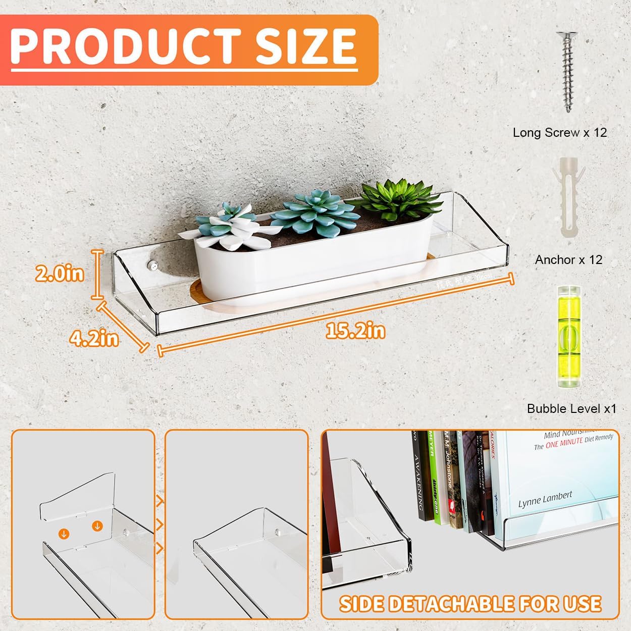 Kutesna 6 Pack Acrylic Floating Shelves for Wall