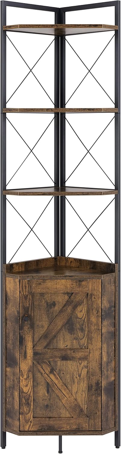 Finnhomy Corner Shelf with Cabinet 71 Inches Rustic Brown