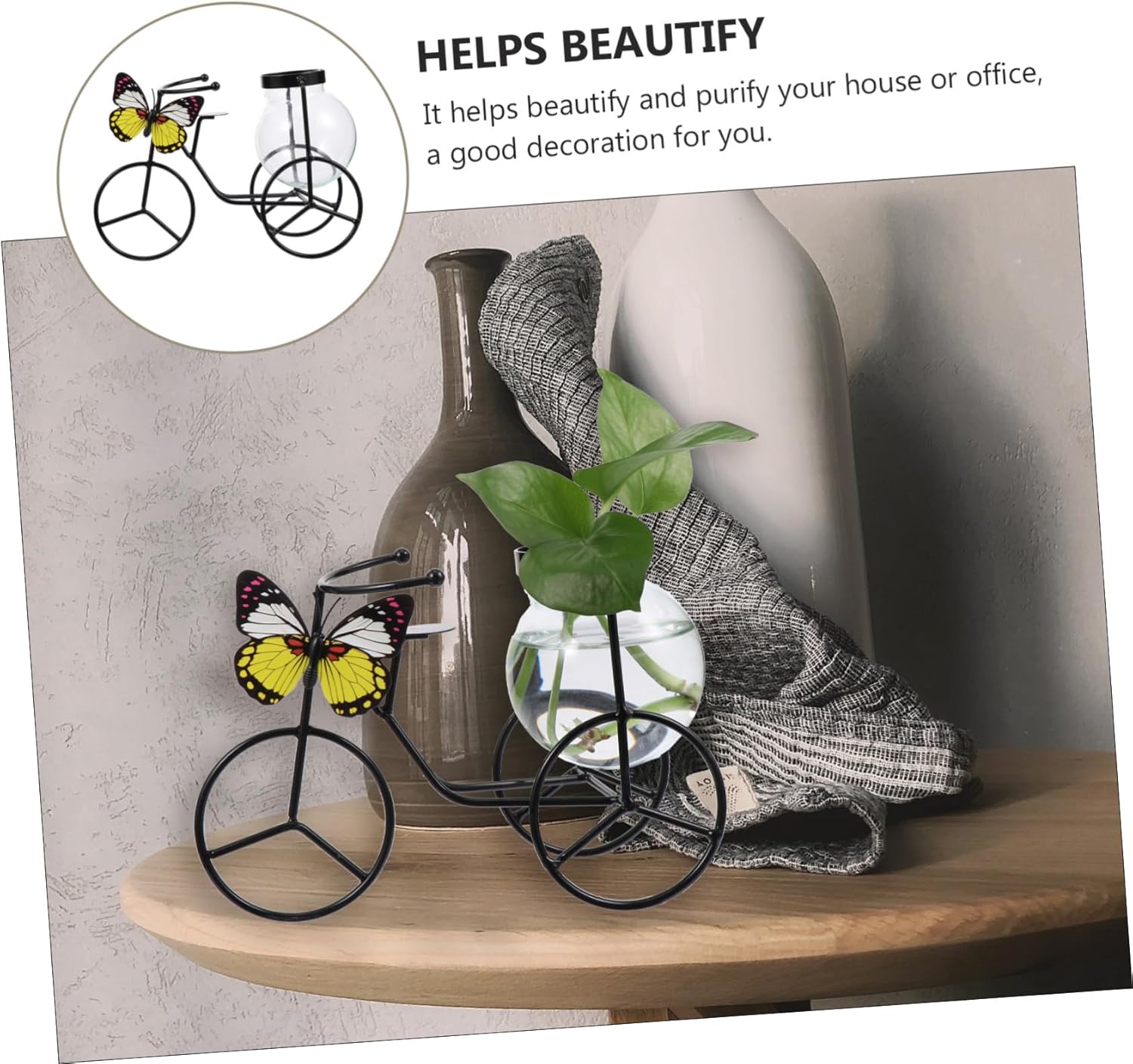 Modern Decorative Pedicab Glass Vase Wrought Iron Holder