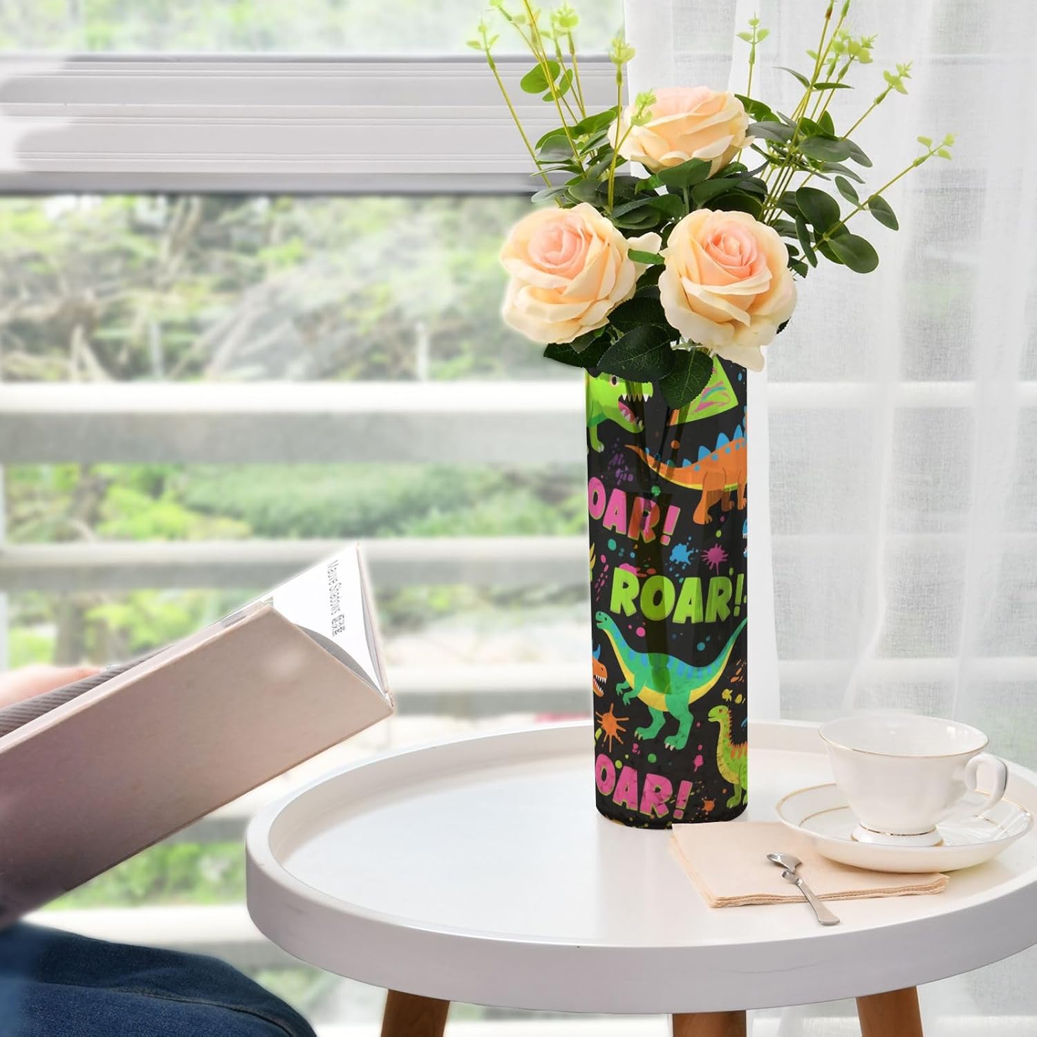 Roaring Dino Black Fluorescent Green Plastic Candle Vase 118 x 39 Inch
