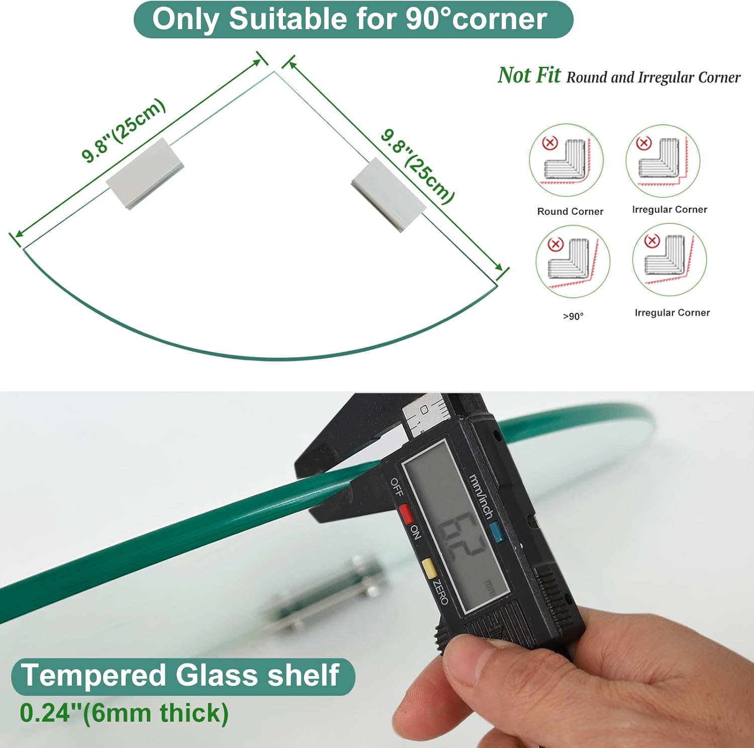2-Pack Glass Corner Shower Shelves with Aluminum Brackets