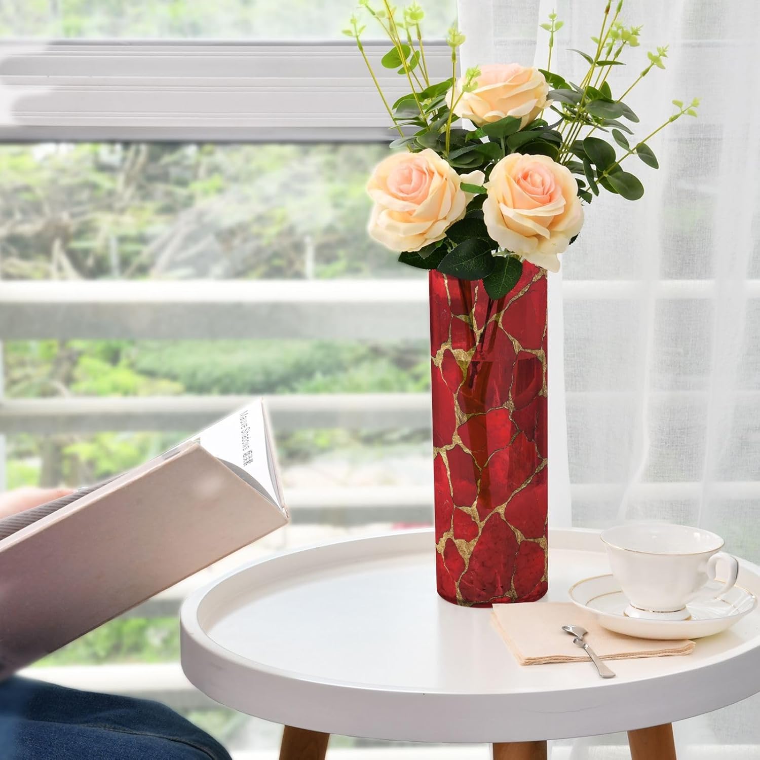 Stone Texture Red Gold Valentines Day Plastic Candle Holder
