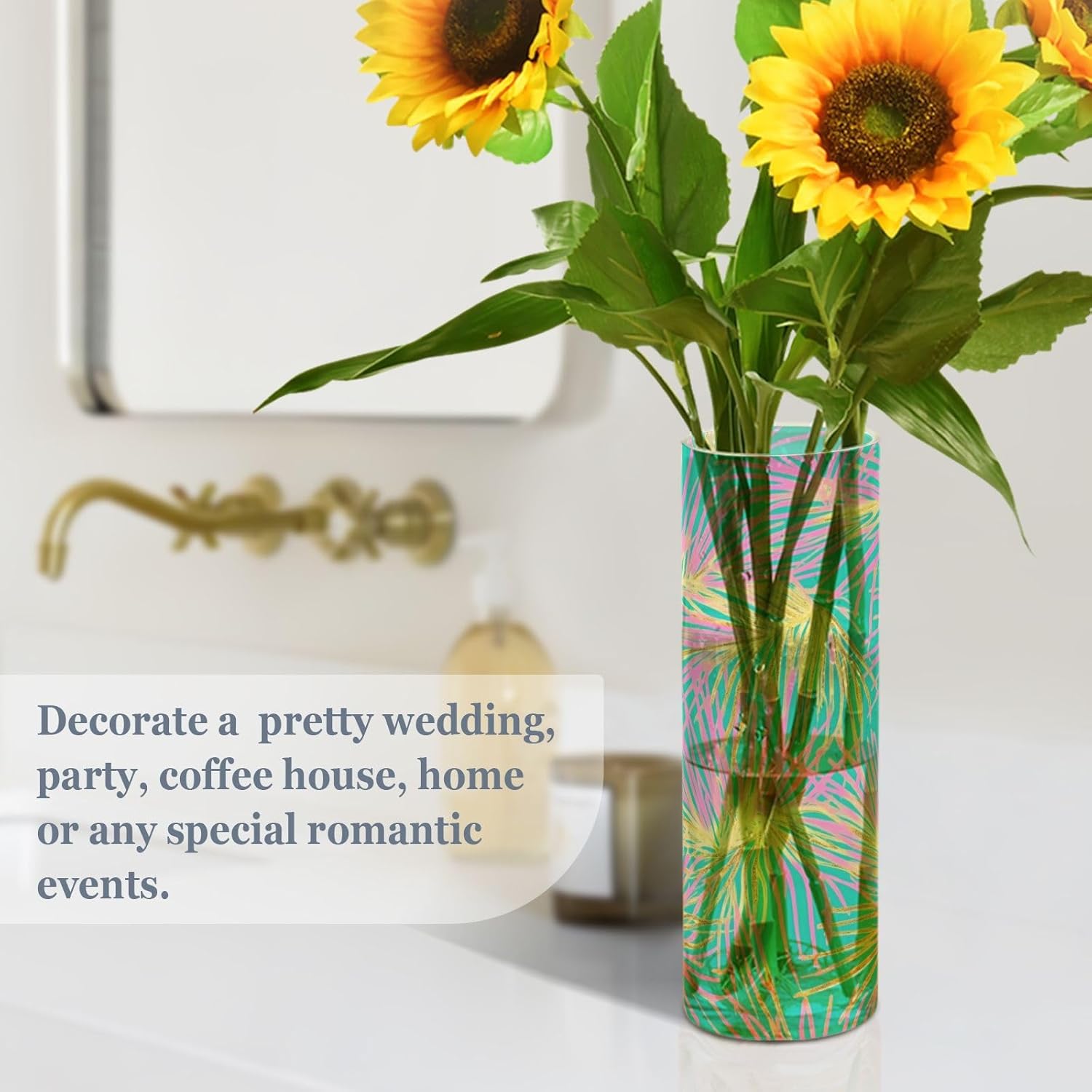 Tropical Palm Tree Peach and Gold Leaves Floating Candle Holder