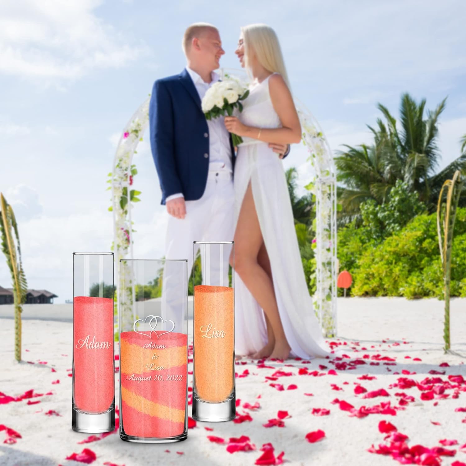 Personalized Unity Sand Ceremony Set With Double Heart Vase