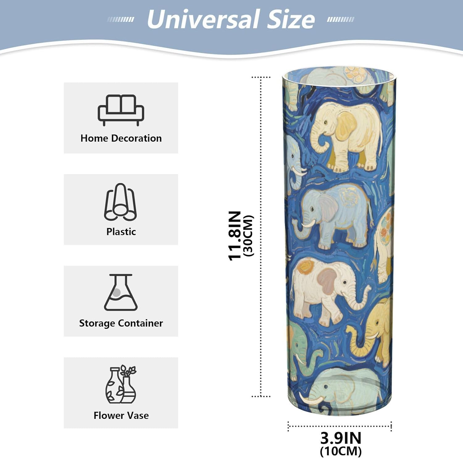 Blue Elephant Art Painting Plastic Vase 118 x 39 Inch
