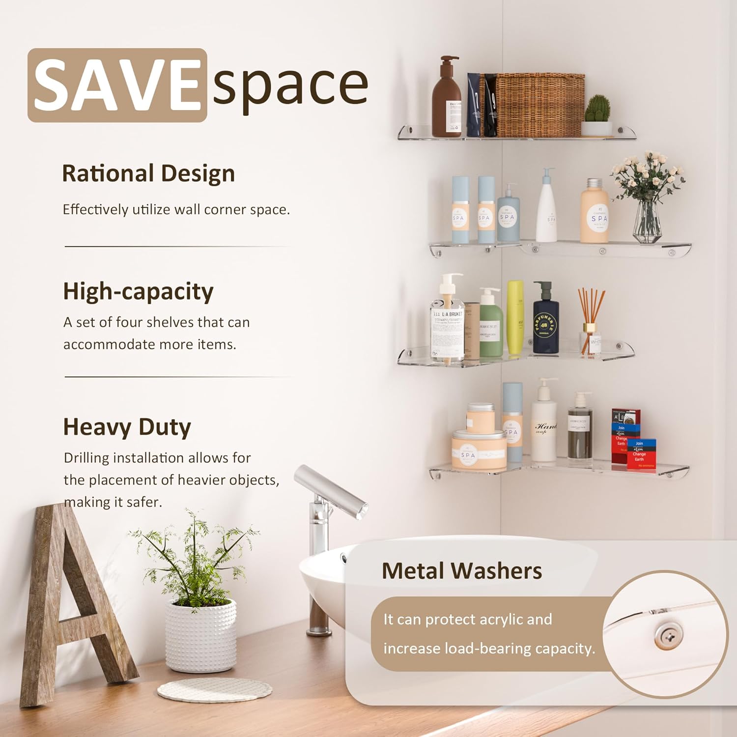 114x16 Inch Acrylic Corner Floating Shelf Set of 4