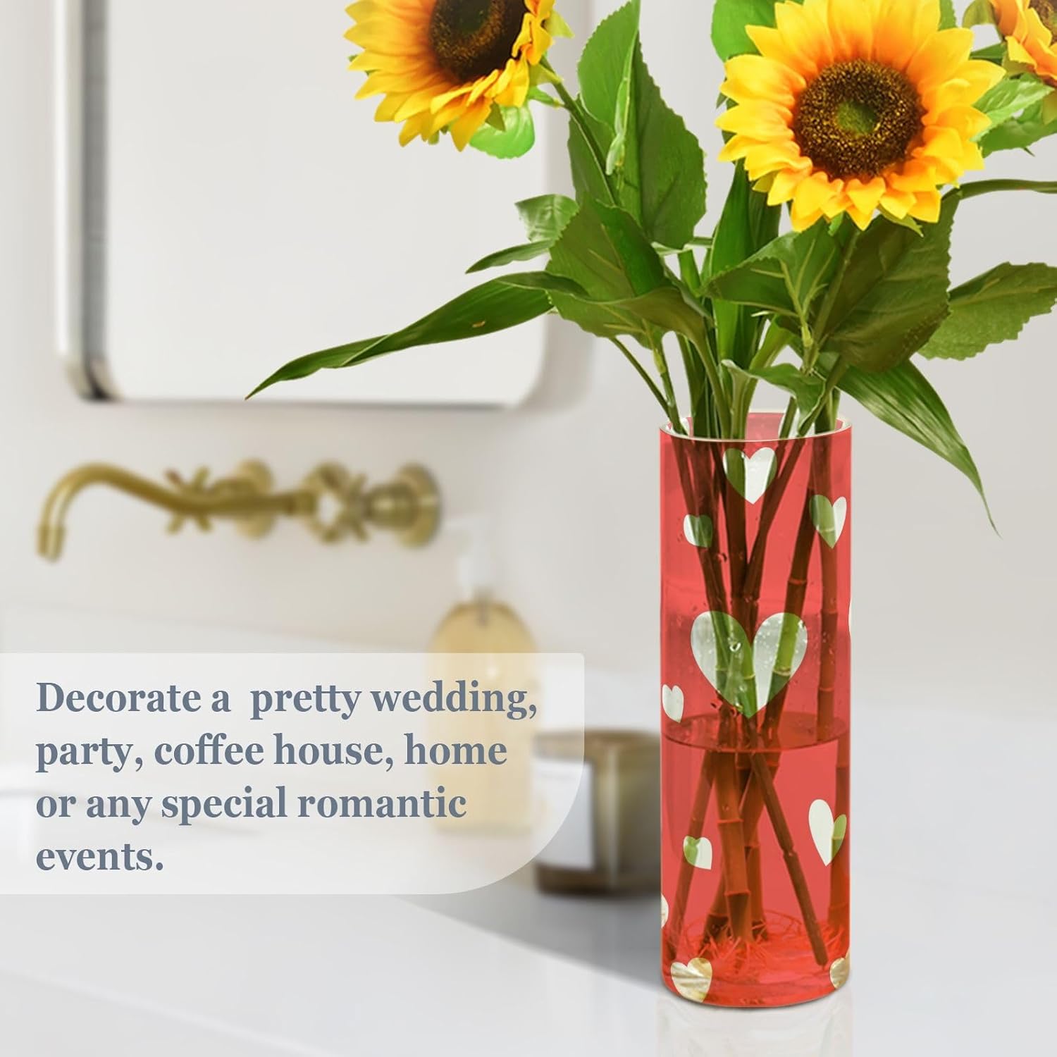 Happy Valentine Heart Red Plastic Hurricane Vase Decor