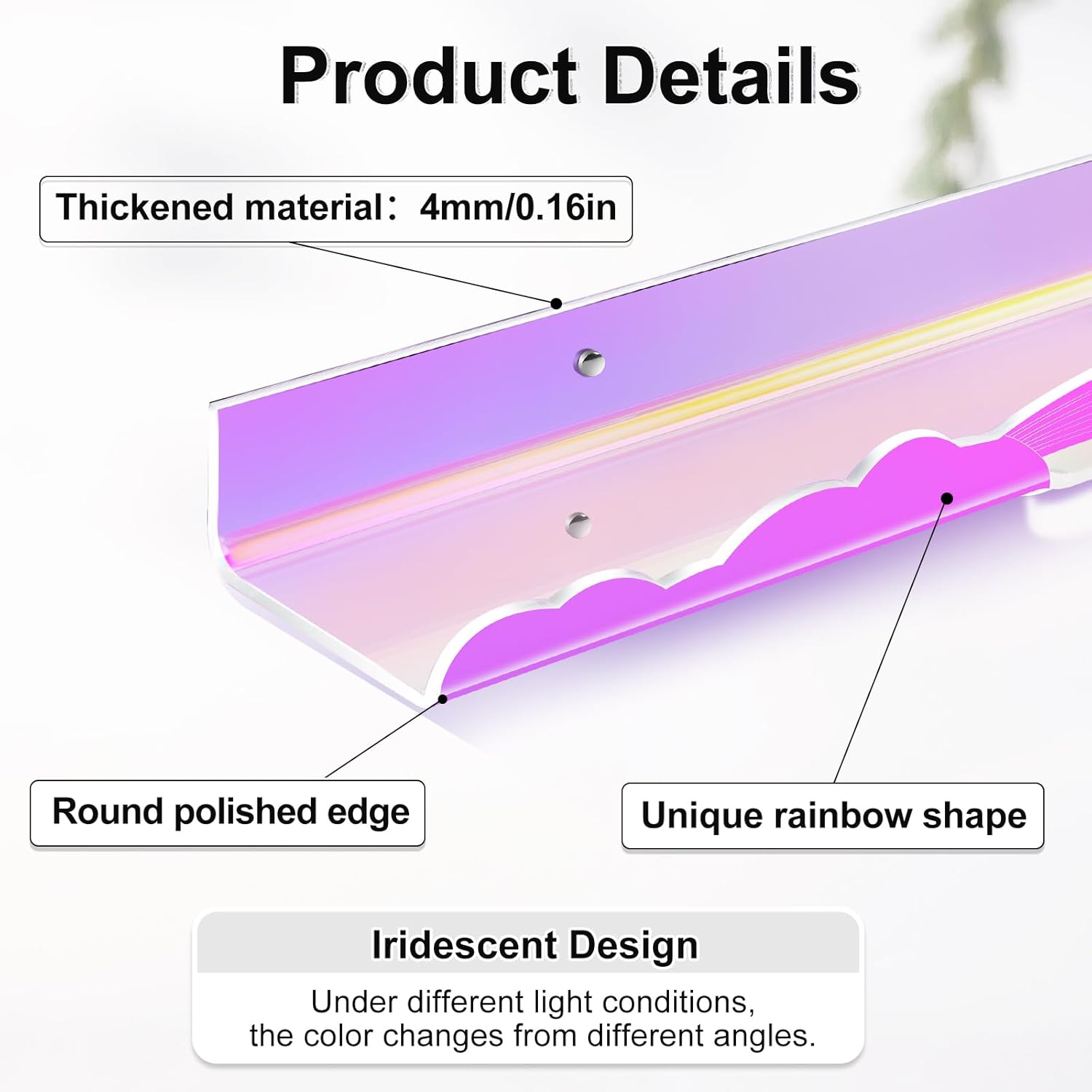Rainbow Glitter Floating Shelves 2 Pack for Home Decor