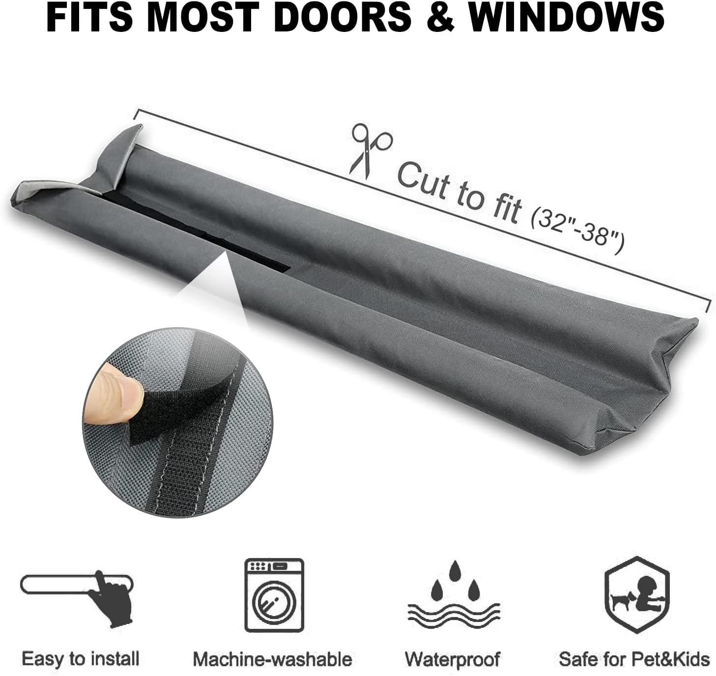 WEXHUG Waterproof Twin Door Draft Stopper Adjustable 30 to 36 Gray
