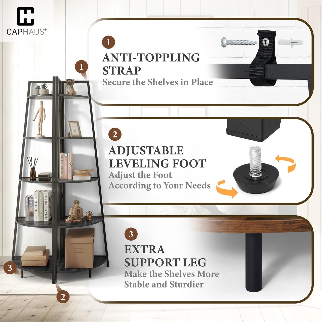 CAPHAUS 5-Tier Tall Corner Shelf Stand Black