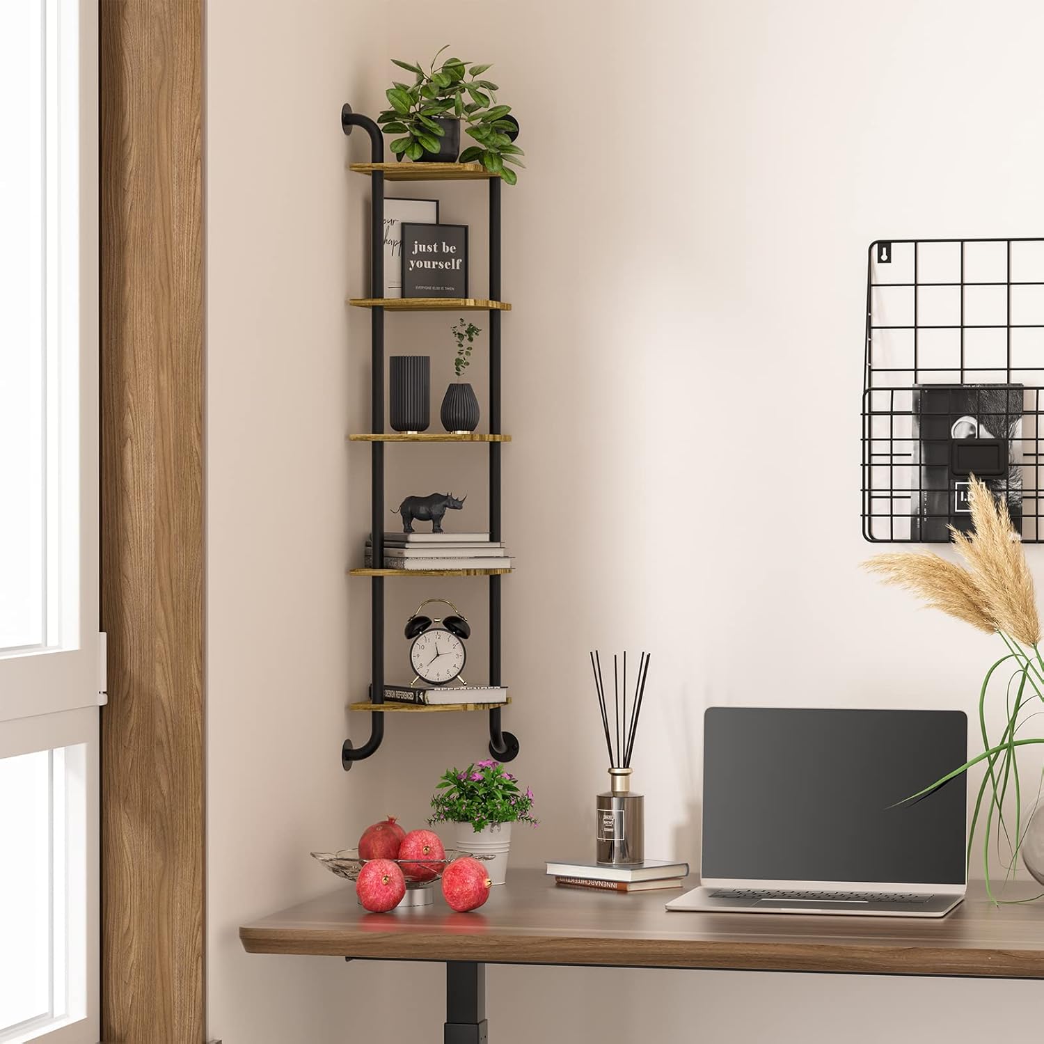 Tinpin 5-Tier Wall Corner Shelf Bookshelf Rustic
