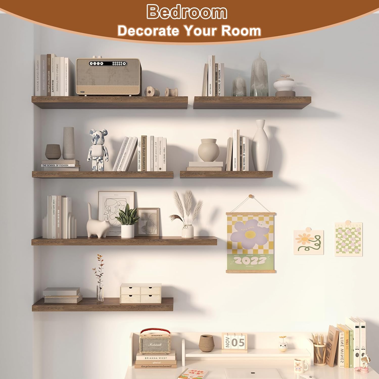 40 Inch Rustic Floating Shelf Large No Drilling