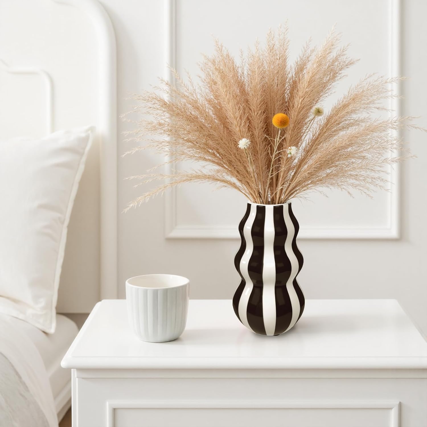 Daslich Black and White Ceramic Vase 866 in Tall Modern Striped Centerpiece