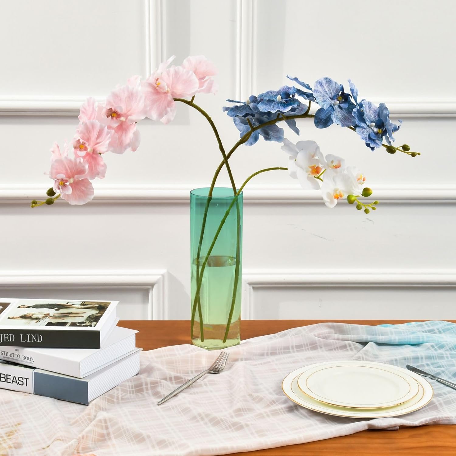 J JOYSAY Custom Teal Yellow Vase for Centerpieces