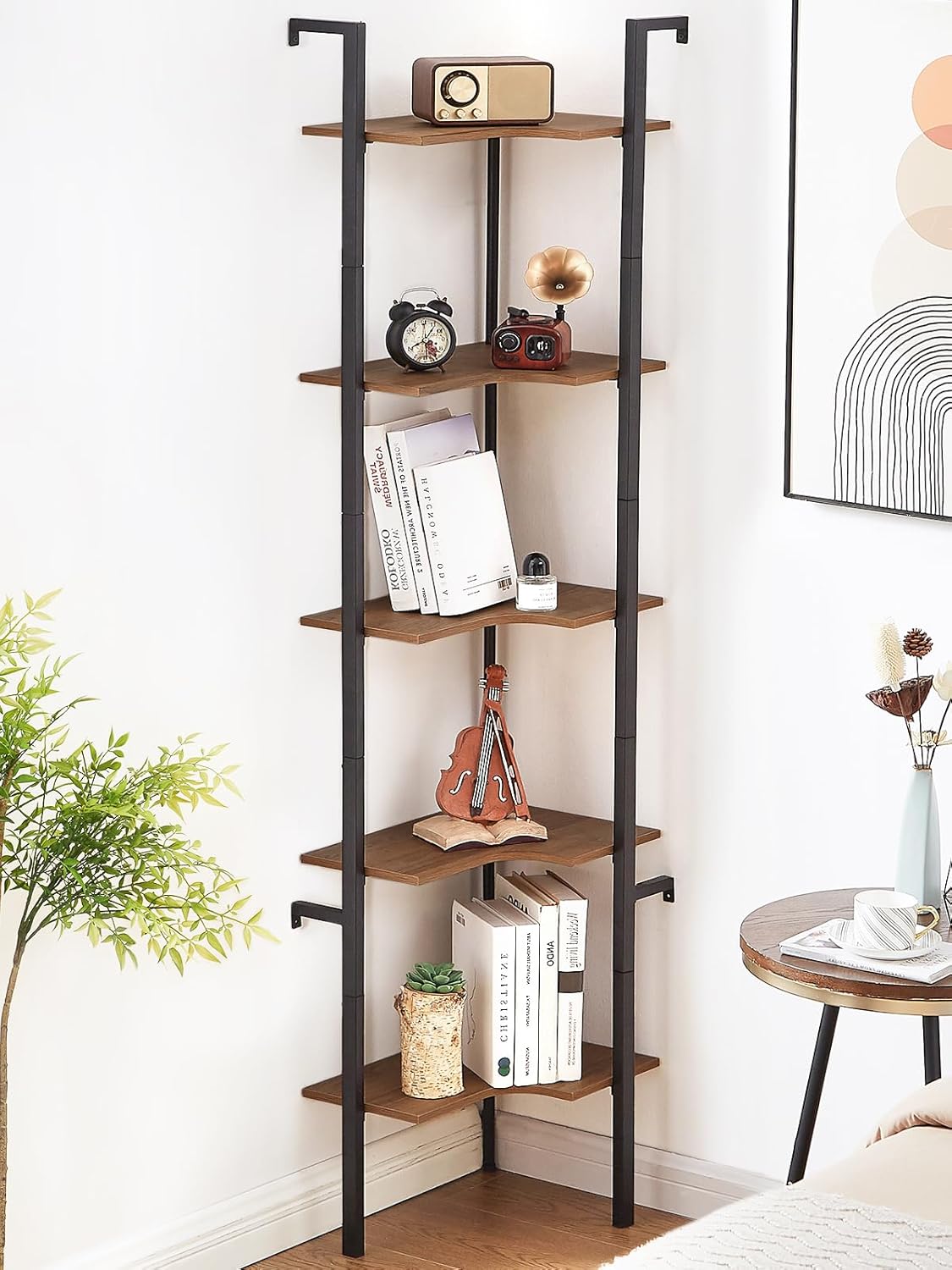 5 Tier Corner Shelf Stand with Metal Frame